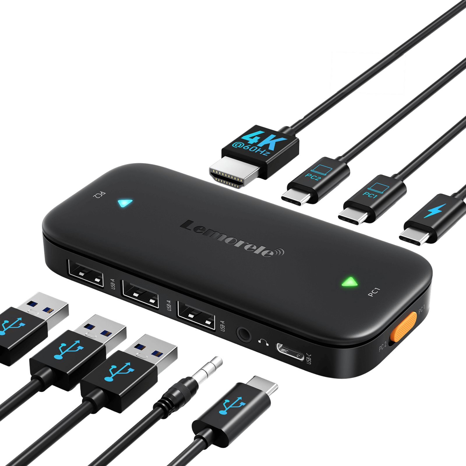 Lemorele H200 USB-C KVM Switch – 4K UHD, One-Click Switching