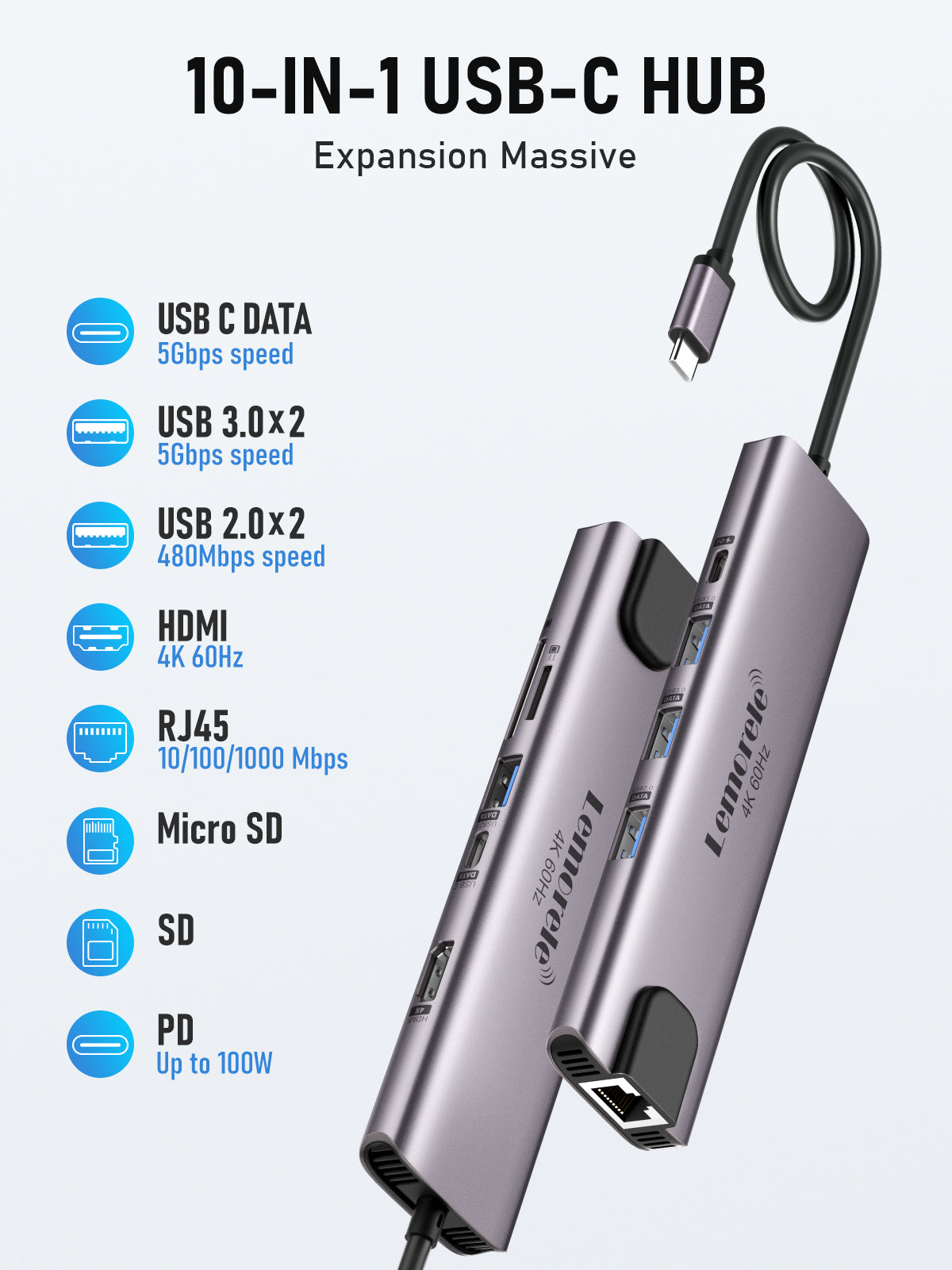 Lemorele USB C Hub 10 in 1 【#TC46】