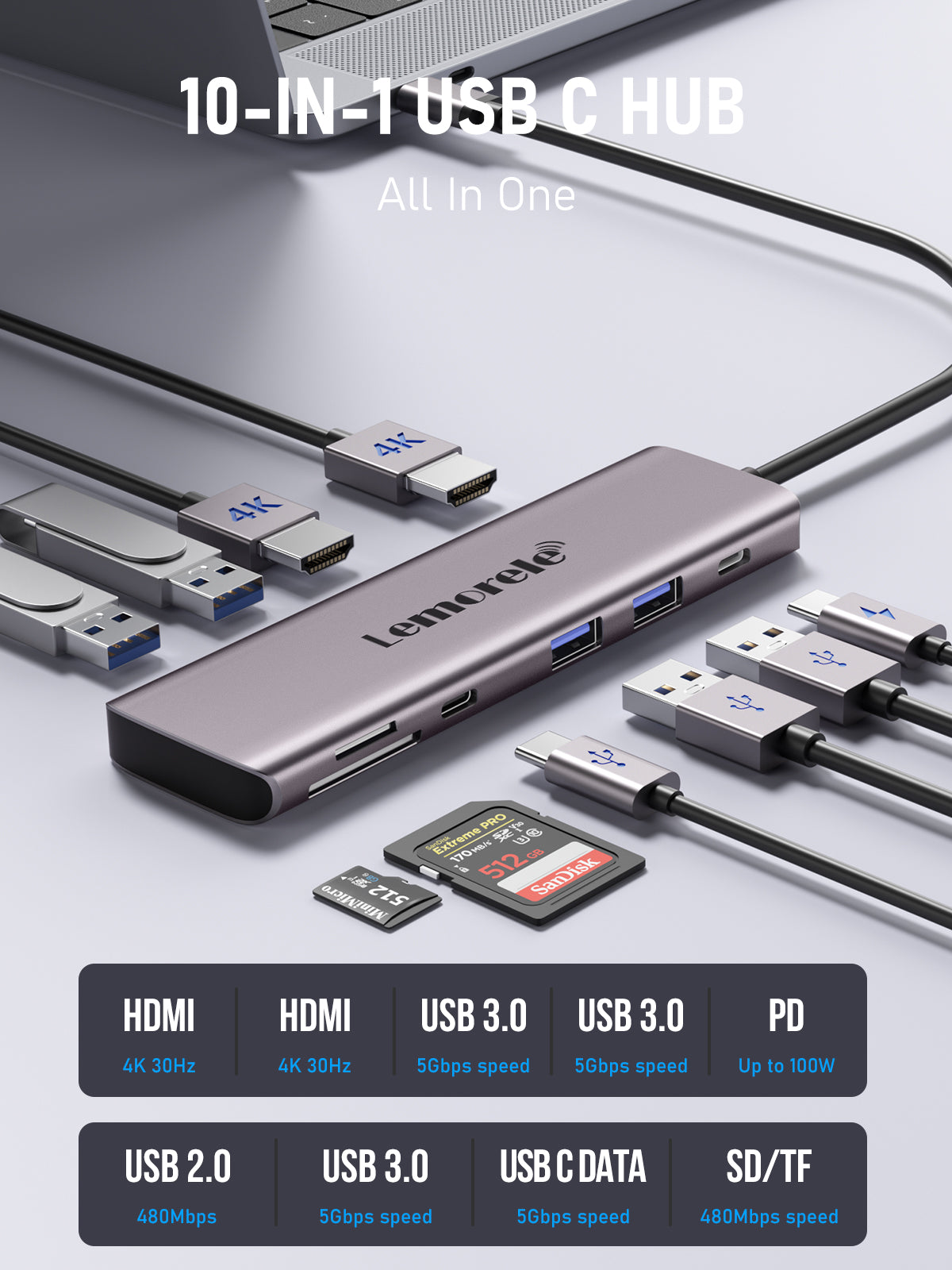 Lemorele  USB-C 10-in-1 docking station