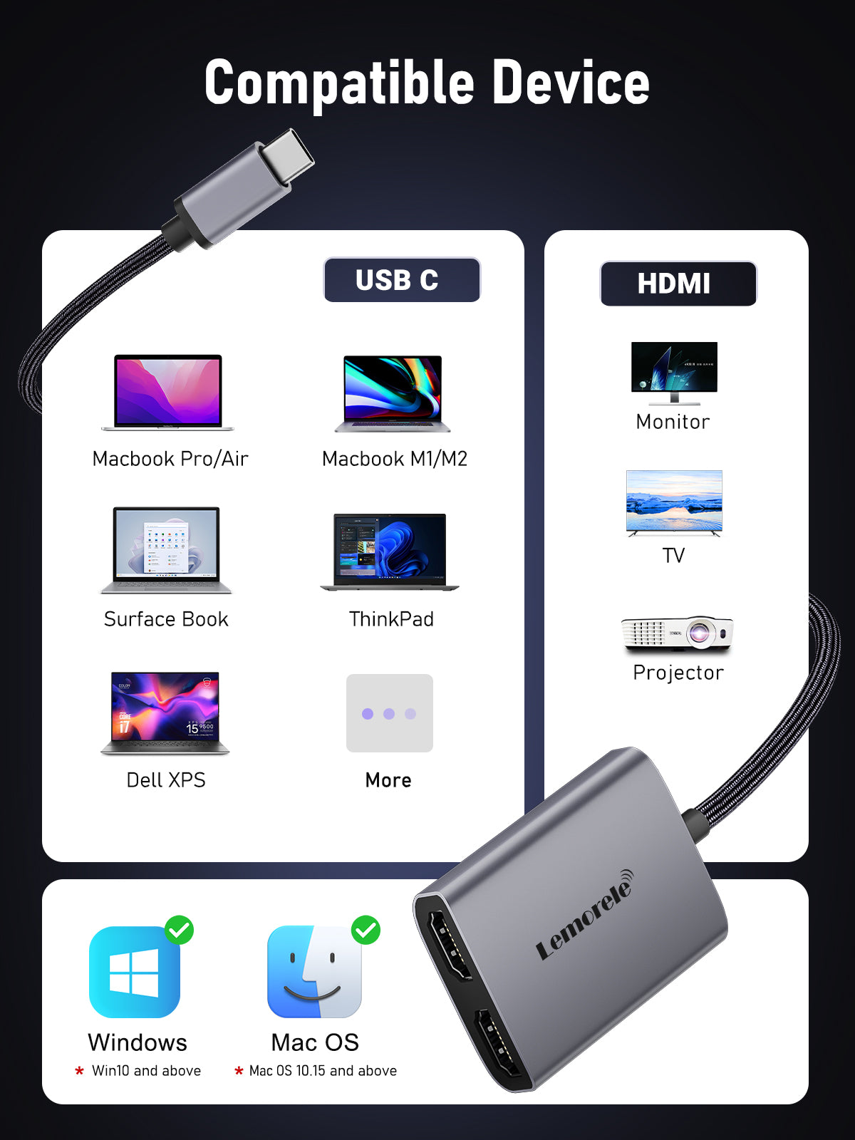 Lemorele Dual HDMI Adapter 【HD20】