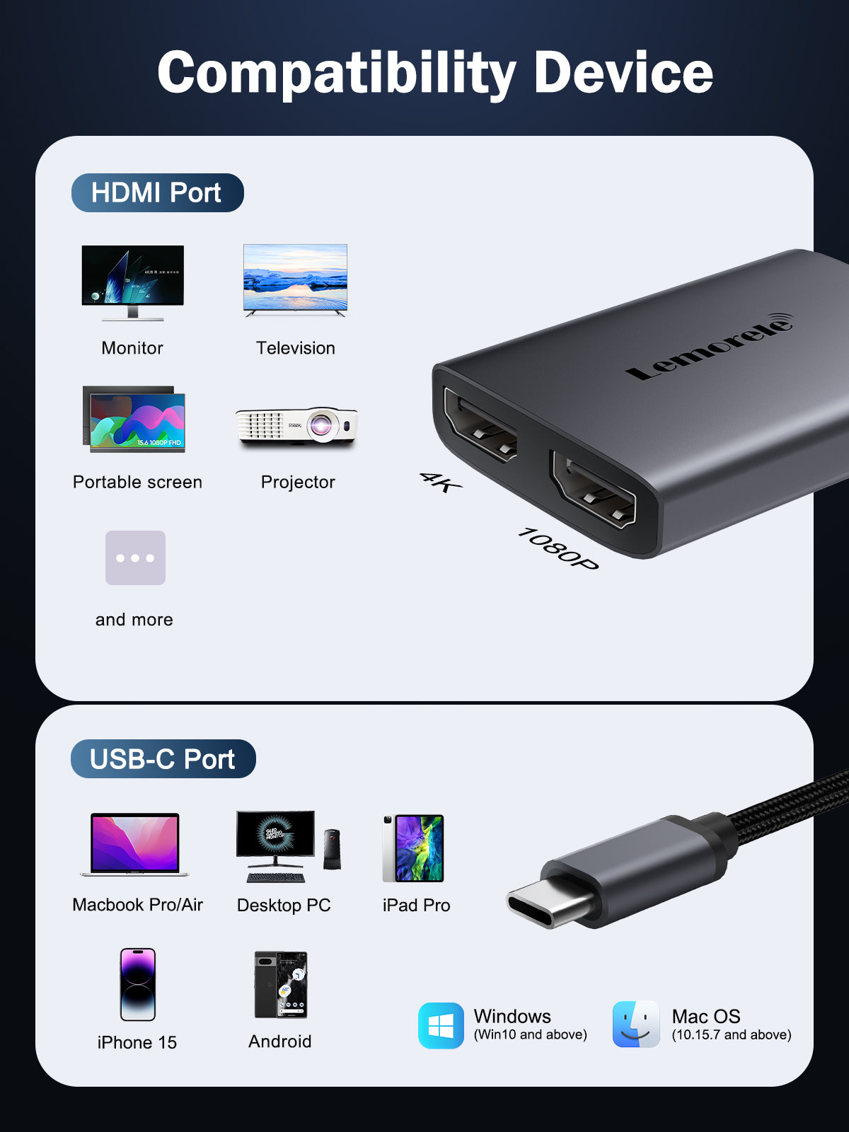 Lemorele Dual HDMI Adapter 【HD30】