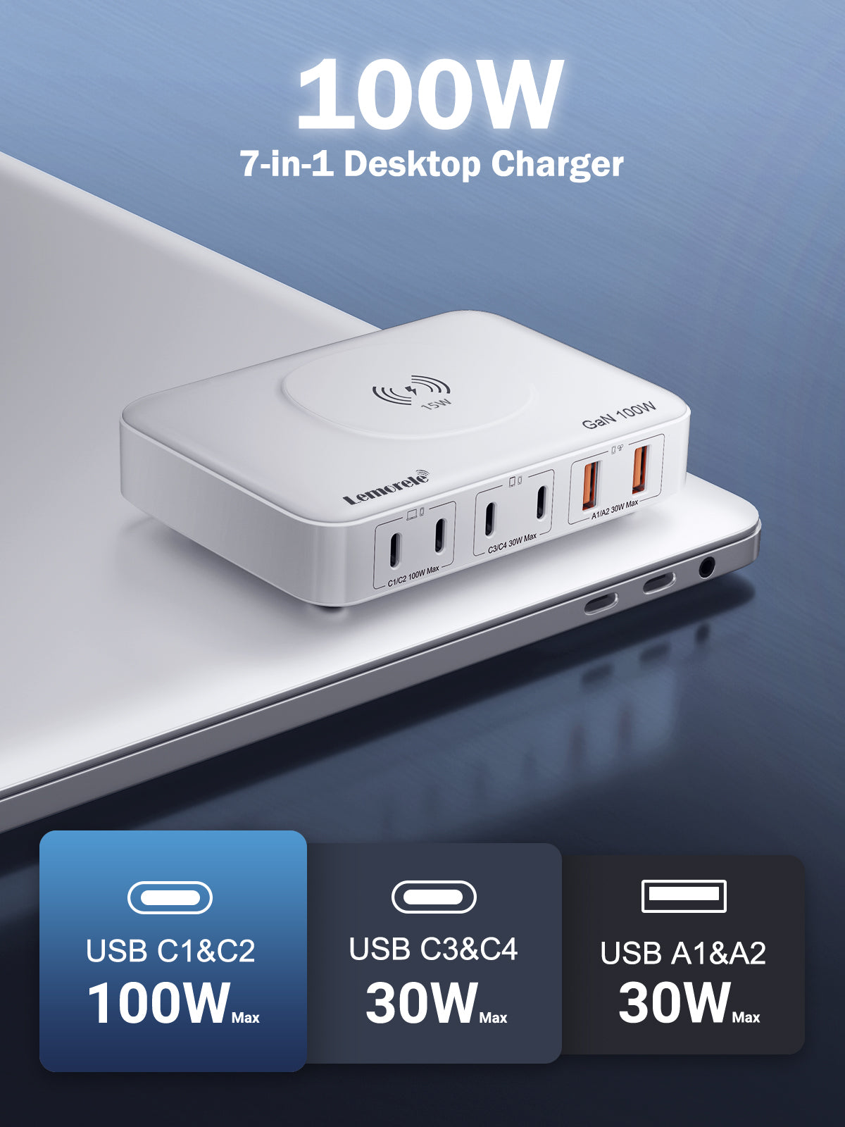 Lemorele Desktop multi-port charging 100W white 【PQ1006D】