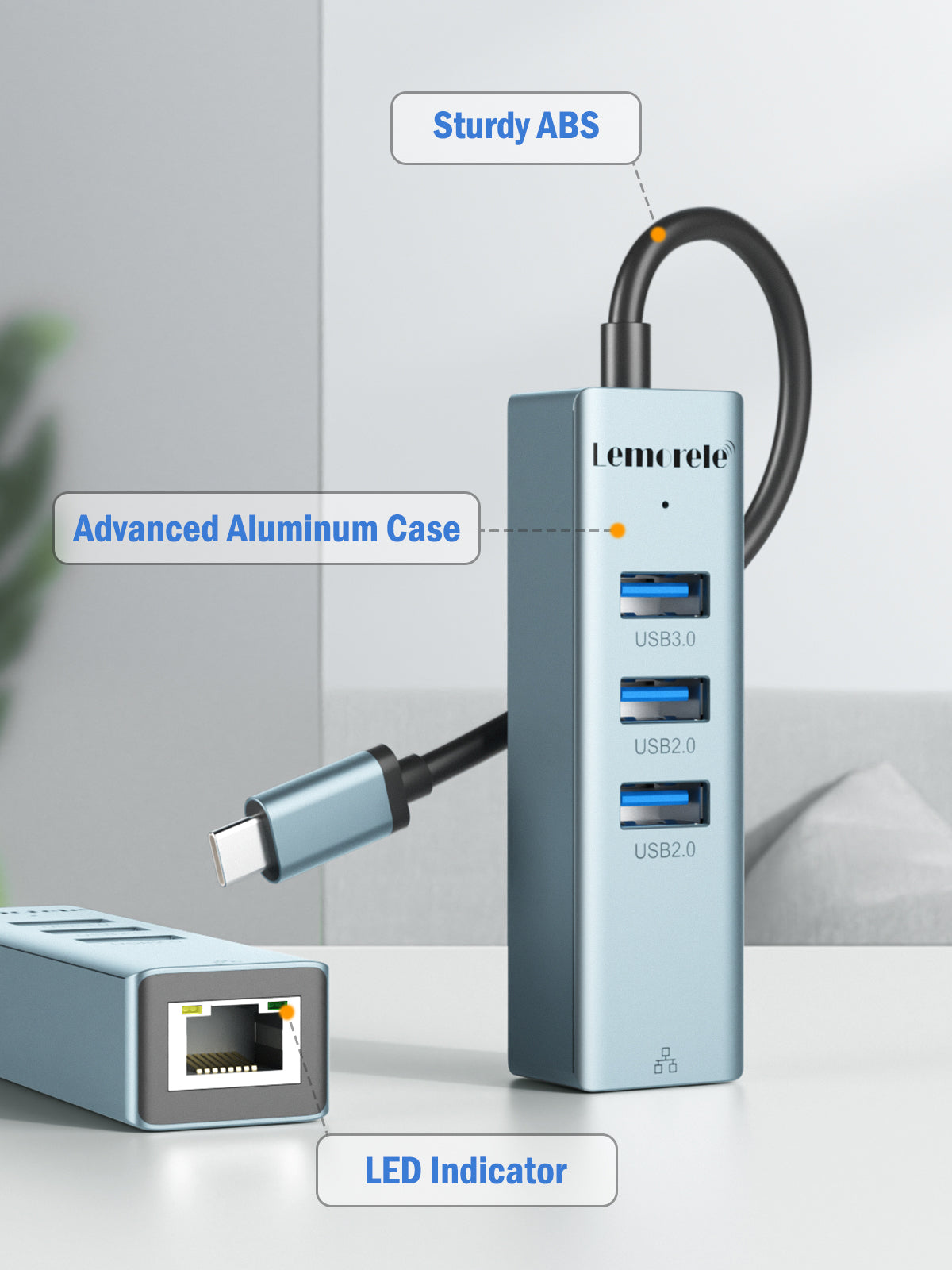 Lemorele USB C to Ethernet Adapter 4-in-1【#TC43】