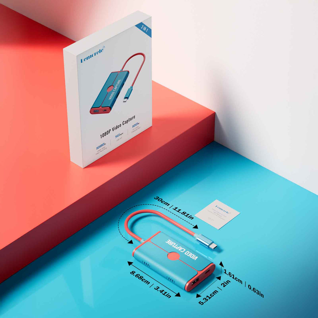 LEMORELE™ AC08 | 1080P Capture Card with HDMI Loop-Out, USB-C/USB-A, 100W PD Charging, Switch Dock Alternative