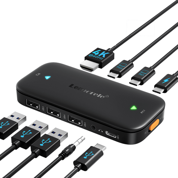 Lemorele H200 USB-C KVM Switch – 4K UHD, One-Click Switching