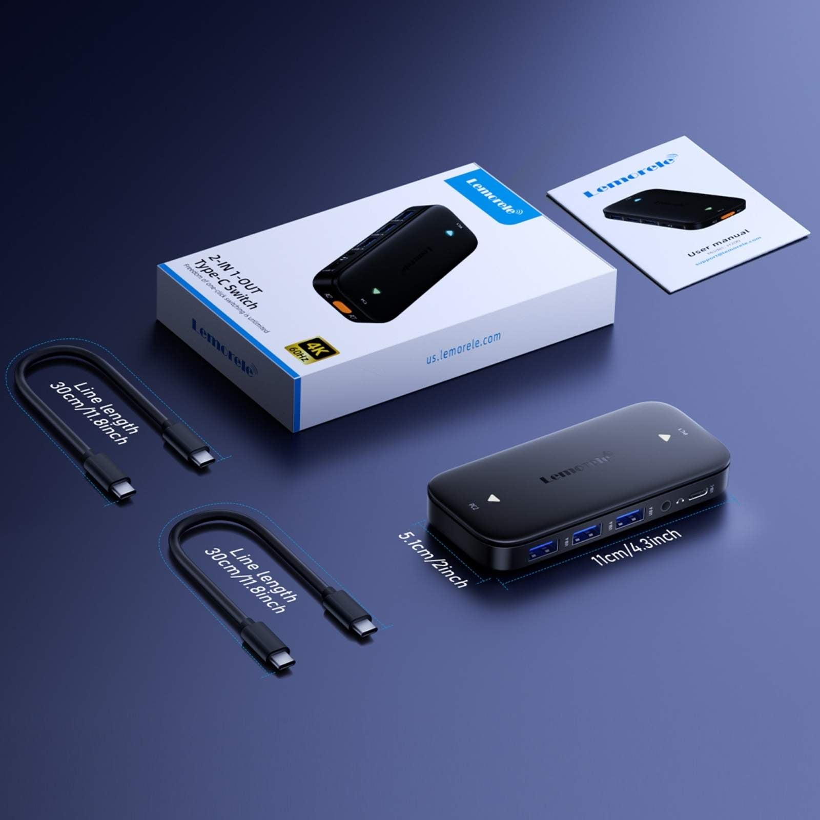 Lemorele H200 USB-C KVM Switch – 4K UHD, One-Click Switching