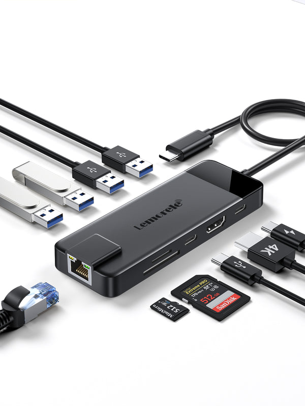 Lemorele USB C Hub Multiport Adapter 10-in-1 USB C Dongle 【#TC93】