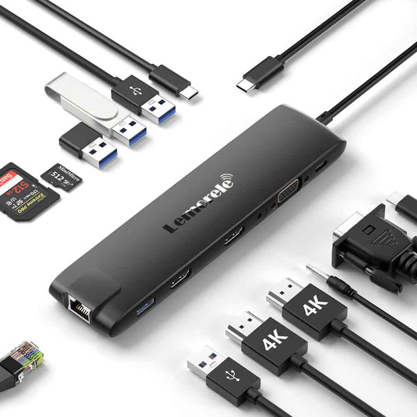 Lemorele TC96 13-in-1 USB-C Hub for Triple Display & Fast Charging