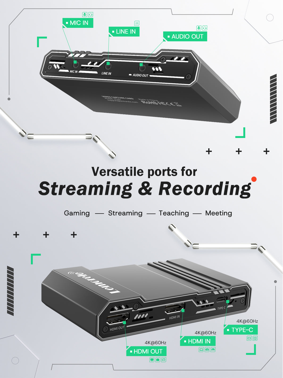 Lemorele AC09 ビデオキャプチャーカード 4K 60Hz Lemorele AC09 HDMI to USB Capture Card for OBS Streaming
