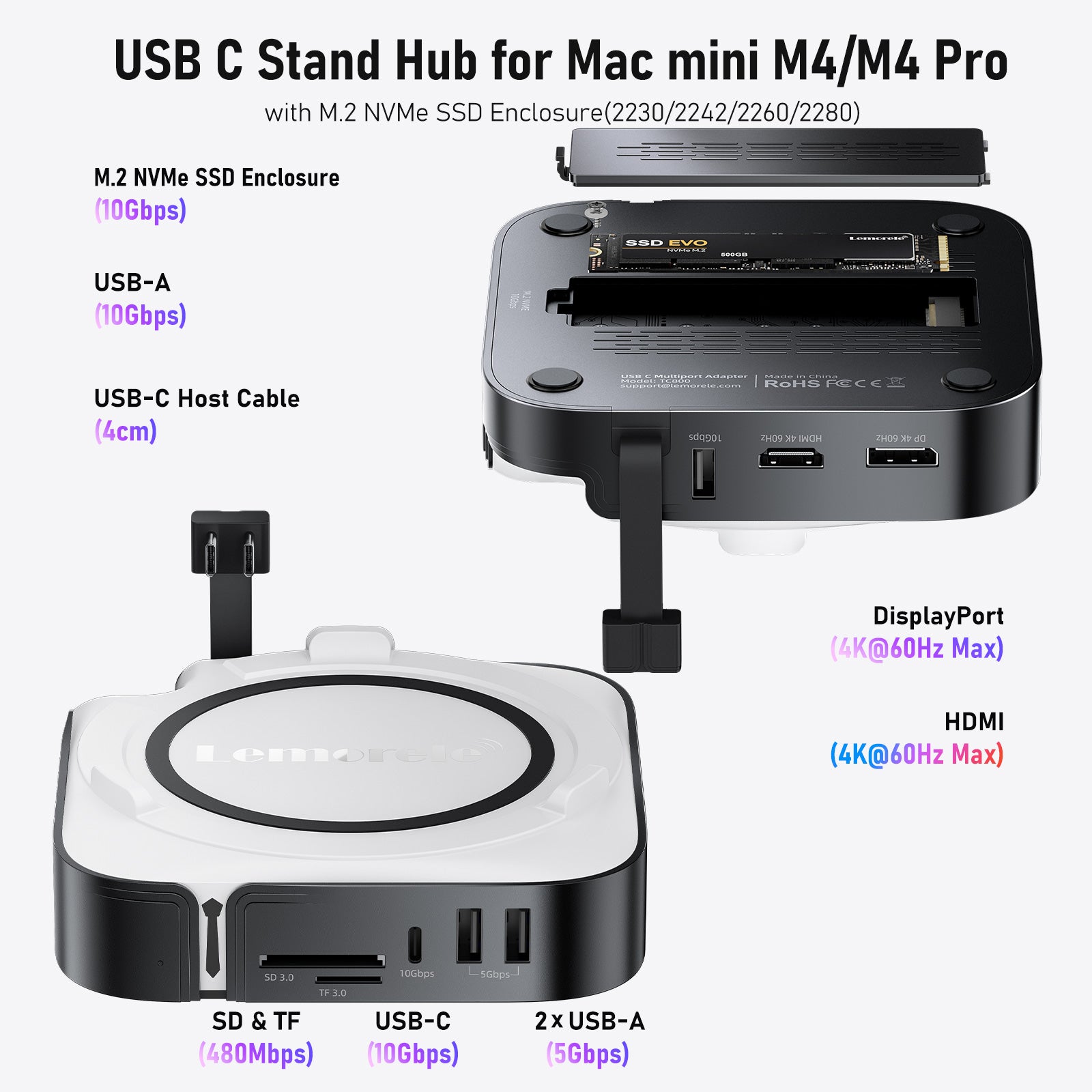 Lemorele TC800 9-in-1 Mac mini M4 docking station features an M.2