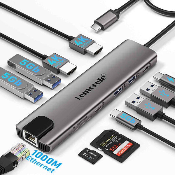 LEMORELE™  TC65L |  USB C Hub with Dual HDMI 11 in 1