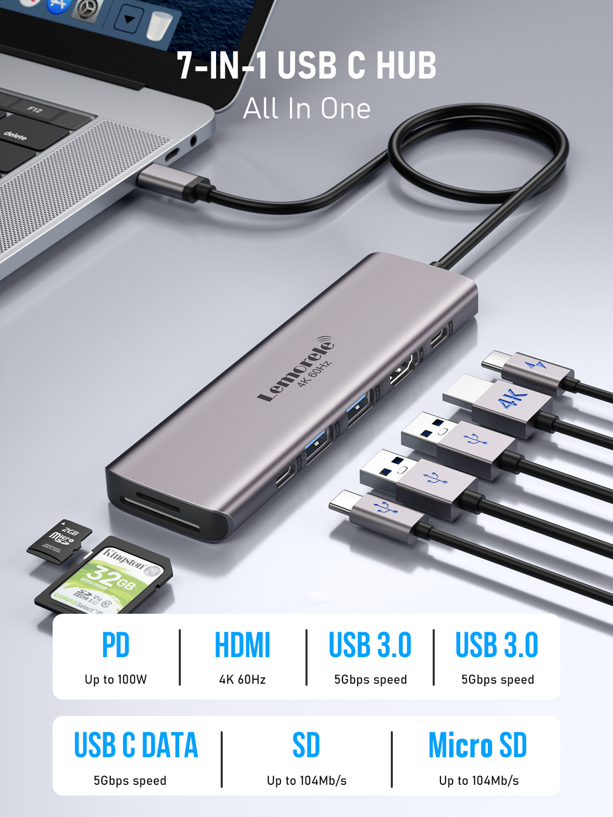 Lemorele USB C Hub 7 in 1 【#TC45】