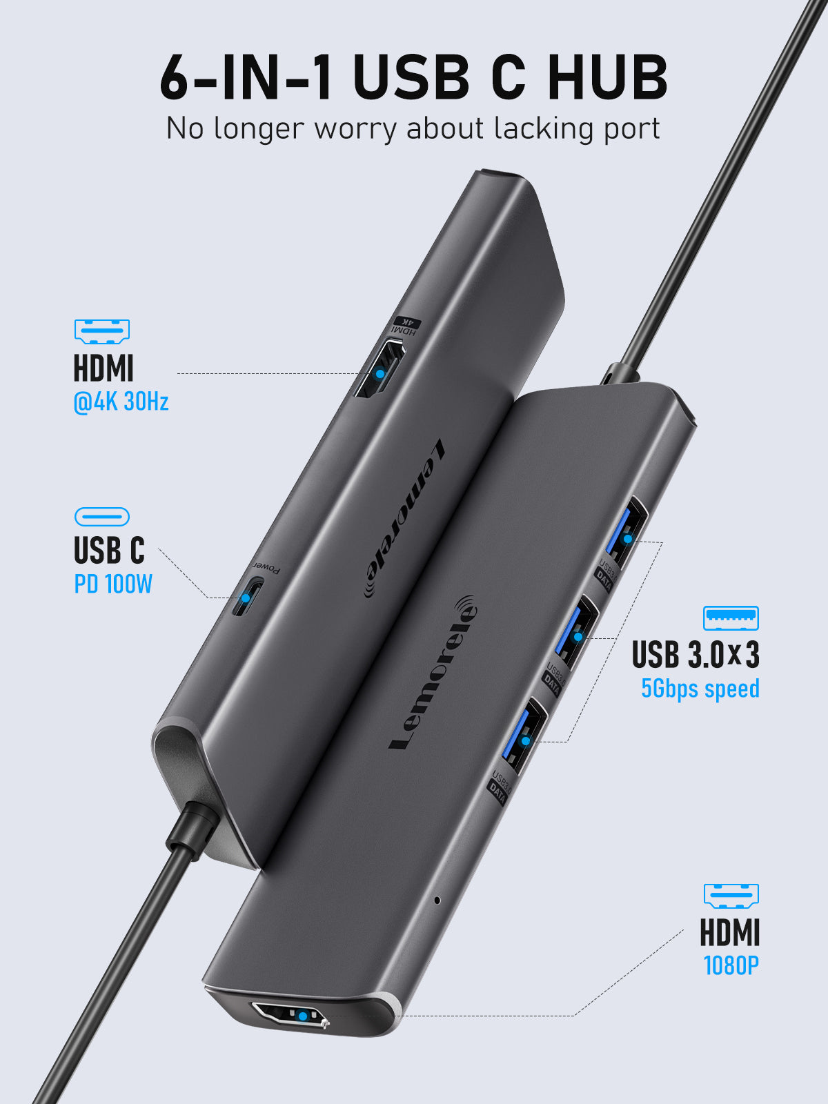 Lemorele USB C to Dual HDMI Adapter【TC73 Plus】