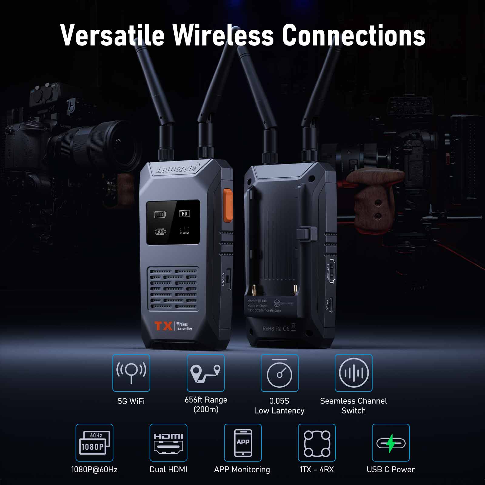 Lemorele　R1100　HDMIワイヤレス送受信機セット Amazon.co.jp: ワイヤレス HDMI 送受信機セット 小型 5G 200M