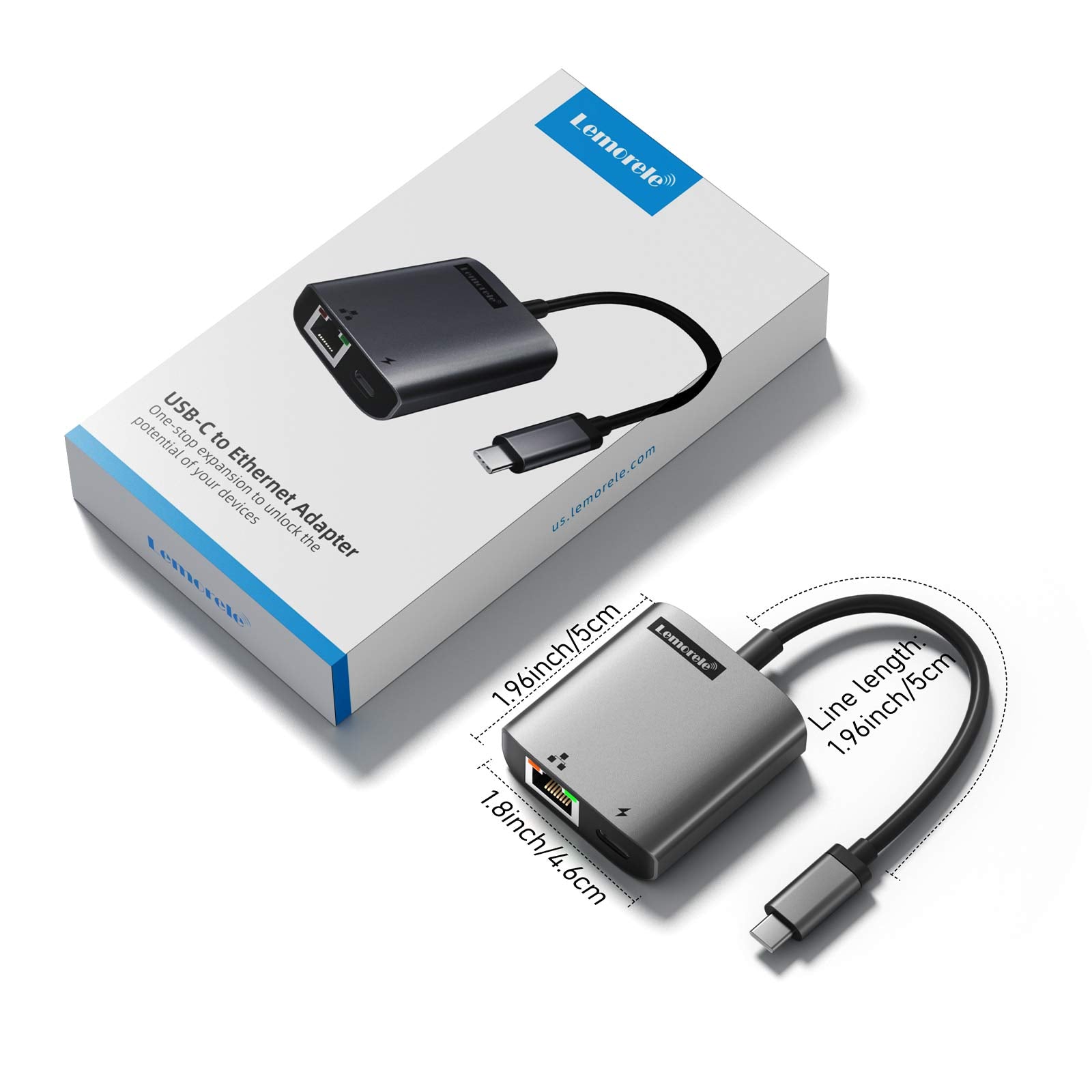 Lemorele TC35L USB-C to Gigabit Ethernet Adapter with 60W PD