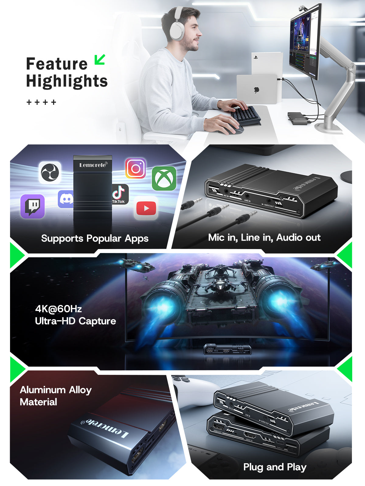 Lemorele AC09 HDMI to USB Capture Card for OBS Streaming