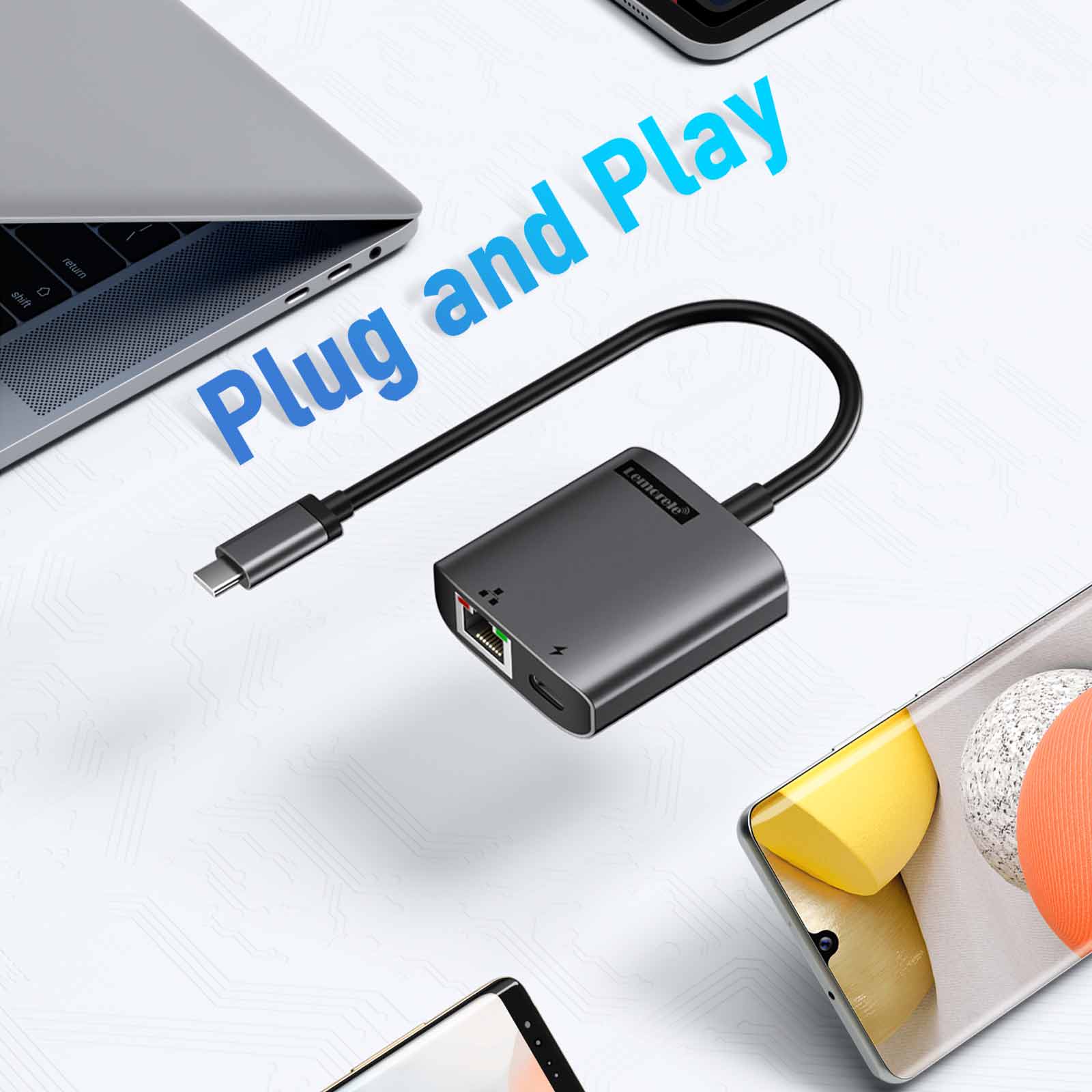 Lemorele TC35L USB-C to Gigabit Ethernet Adapter with 60W PD