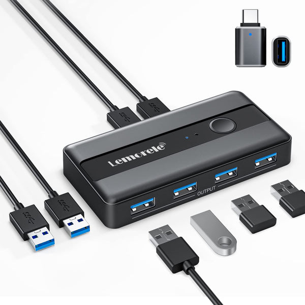 Lemorele H5 USB 3.0 Switch – Dual-PC Sharing Hub for Peripherals