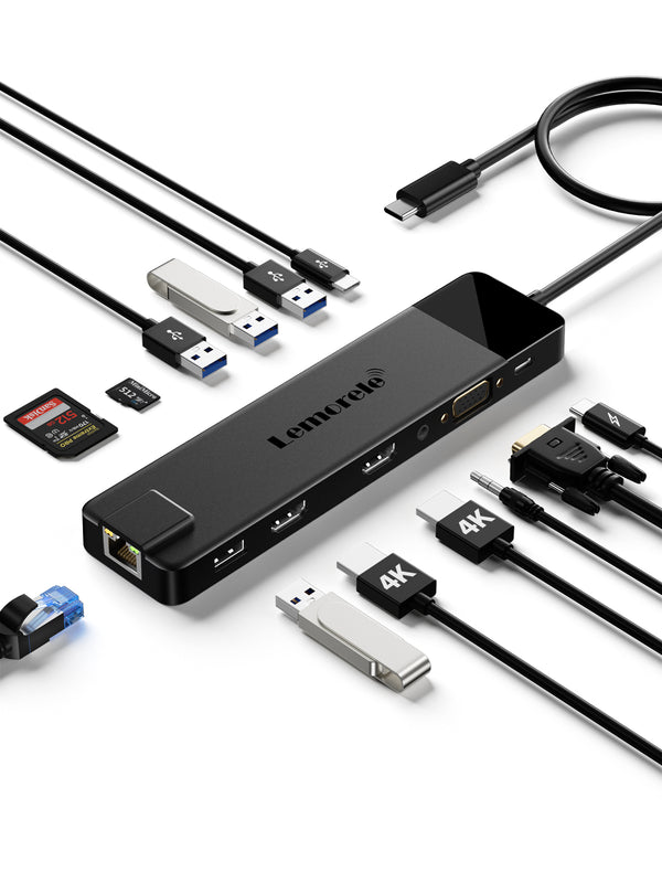 LEMORELE™ TC100 | Docking Station USB C Dual HDMI 4K -13 en 1