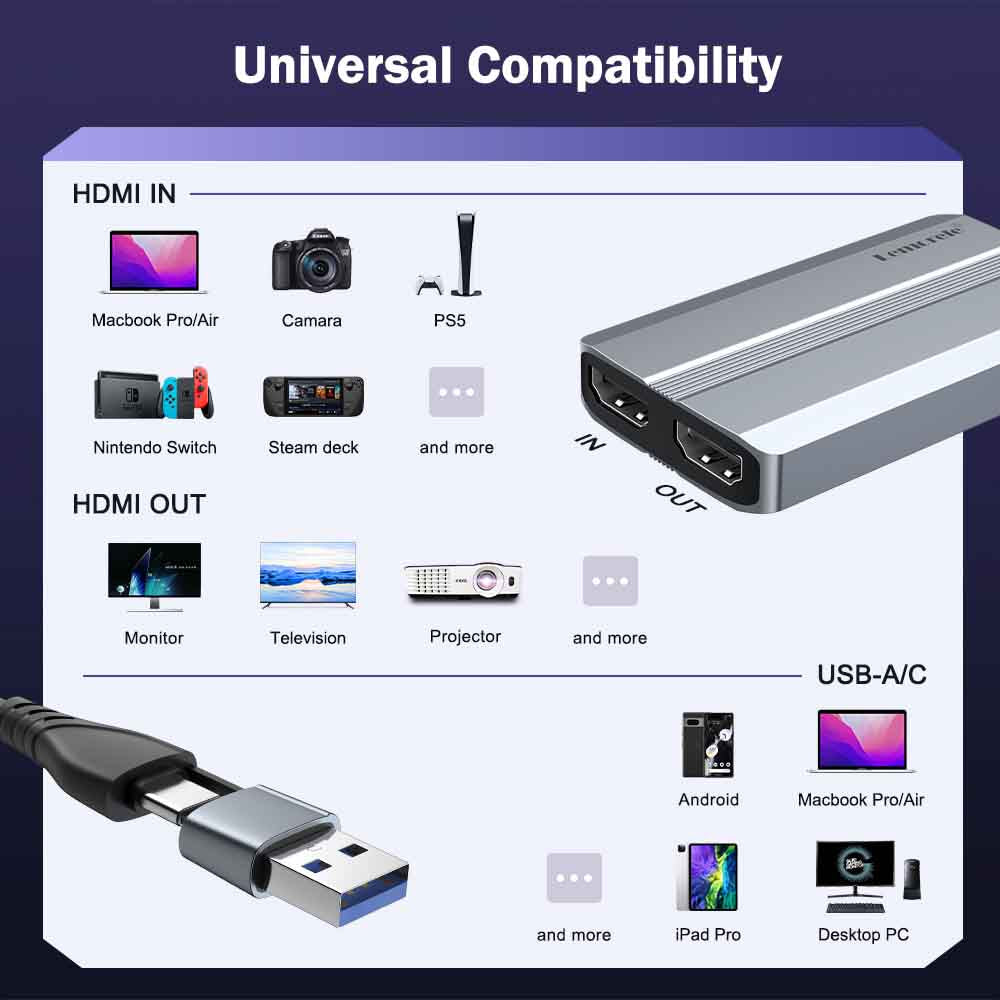 Lemorele AC06 4K30Hz HDMI Video Capture Card with Loop-Out