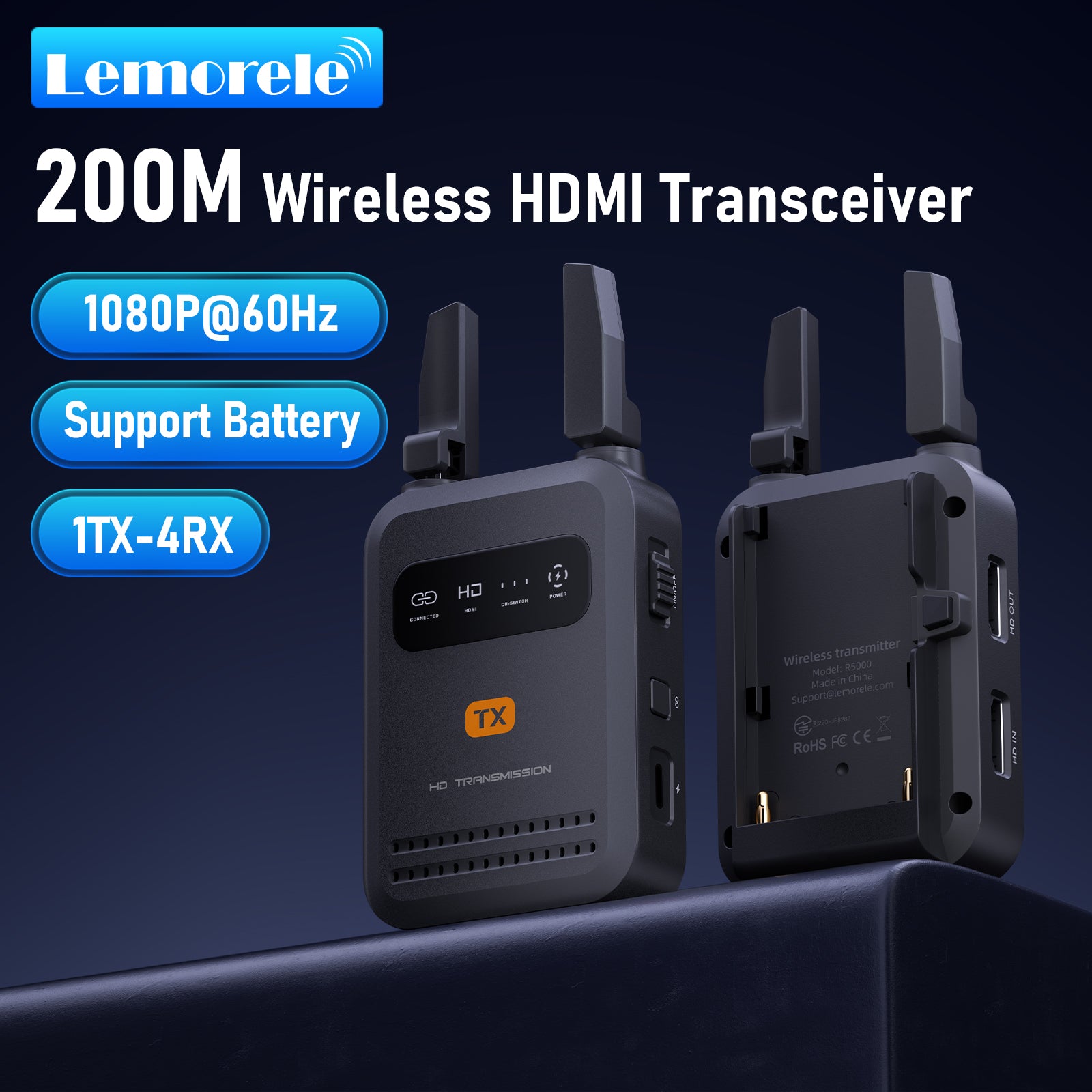 Lemorele R5000 200m ワイヤレス HDMI トランスミッター 1TX ～ 4RX
