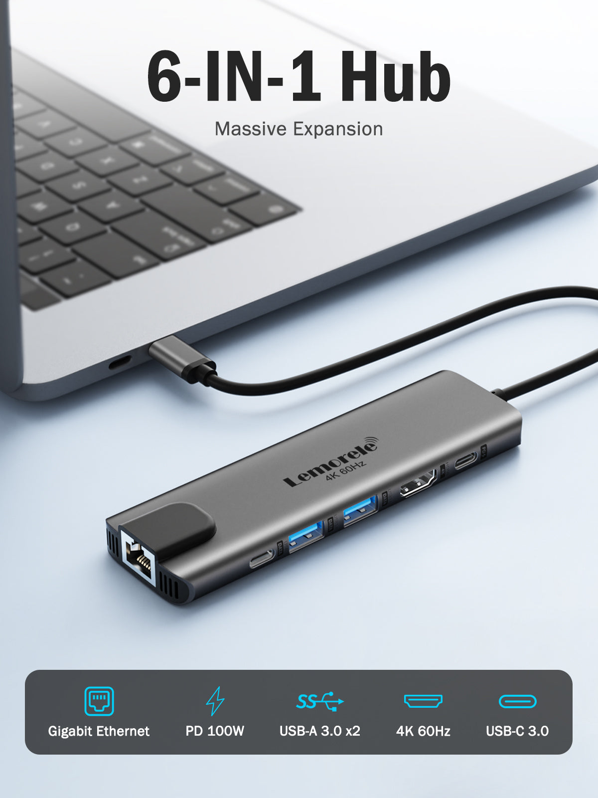 Lemorele USB C Hub 6 in 1【#TC44】