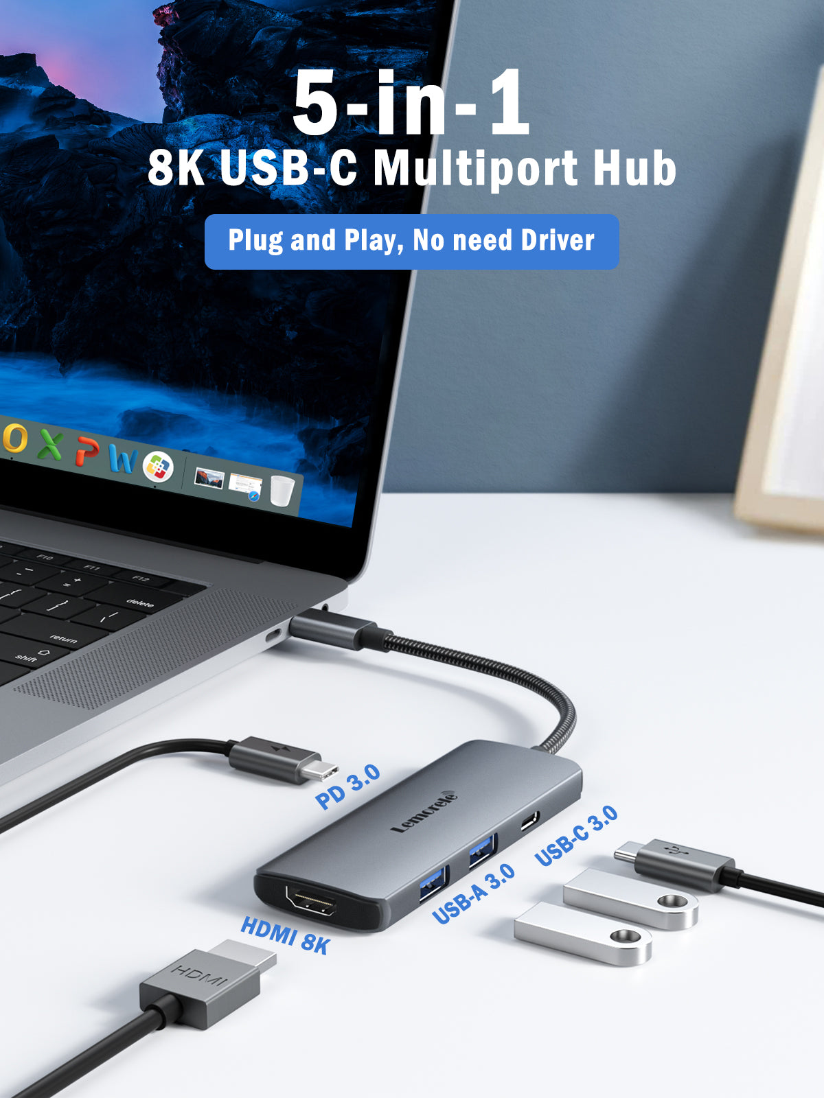 Adattatore multiporta USB-C Lemorele 5 in 1 【#TC51】 