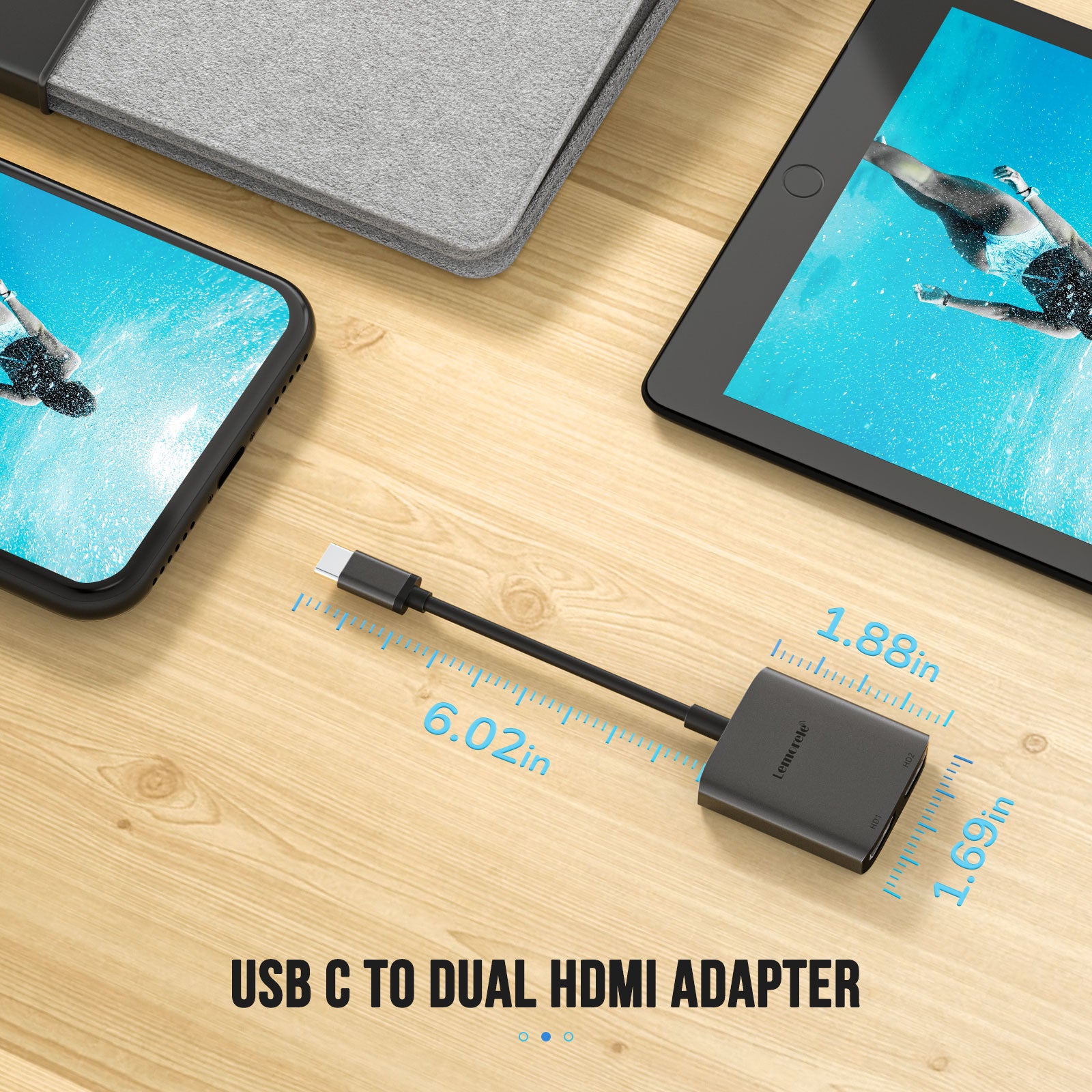 Lemorele USB C to Dual HDMI Adapter 【#TC21】