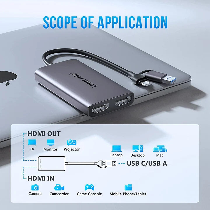 Scheda di acquisizione 4K Lemorele da HDMI a USB C e USB 3.0 【#AC02L】 