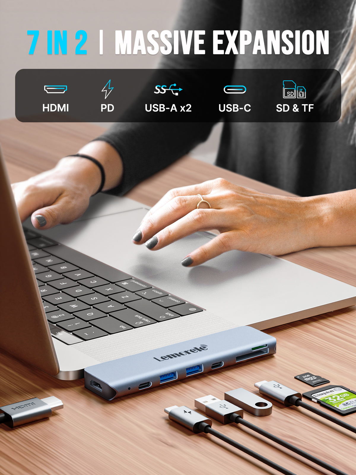 Lemorele USB C Hub for MacBook Pro/Air M1 (7 in 2 ) 【#TC14】