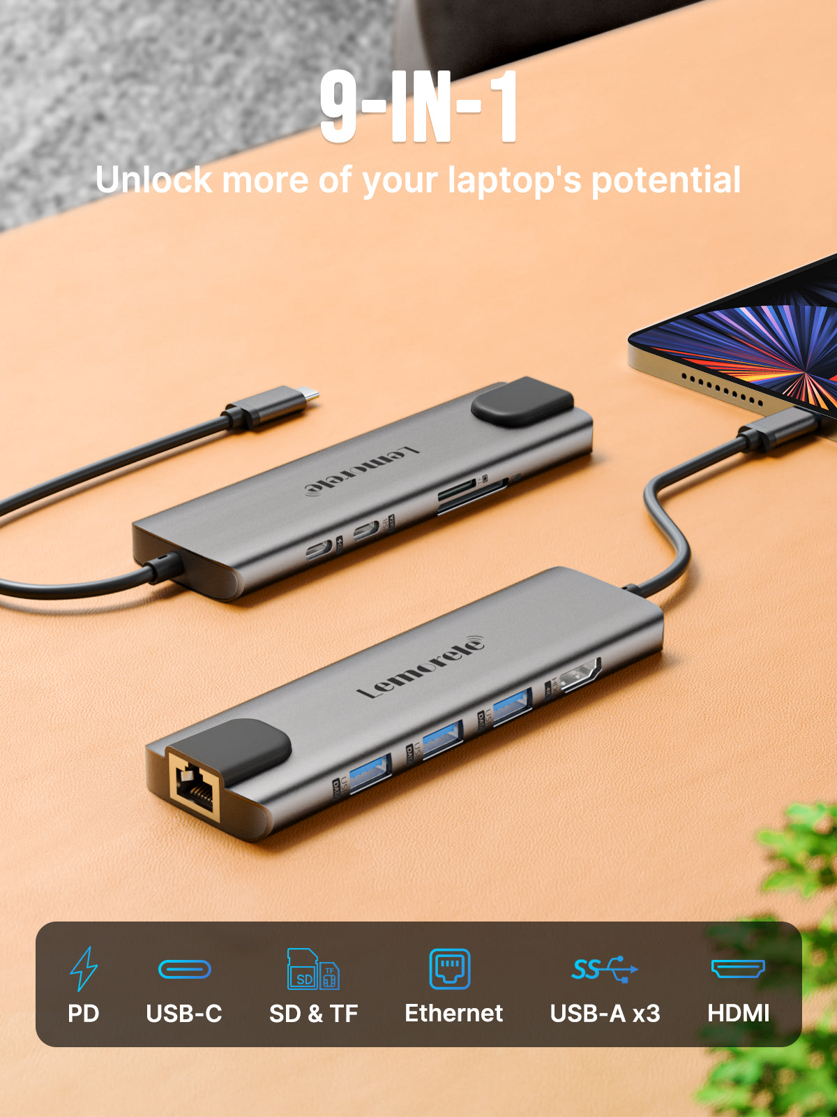 Lemorele USB C Hub  9 in 1【#TC39-X】