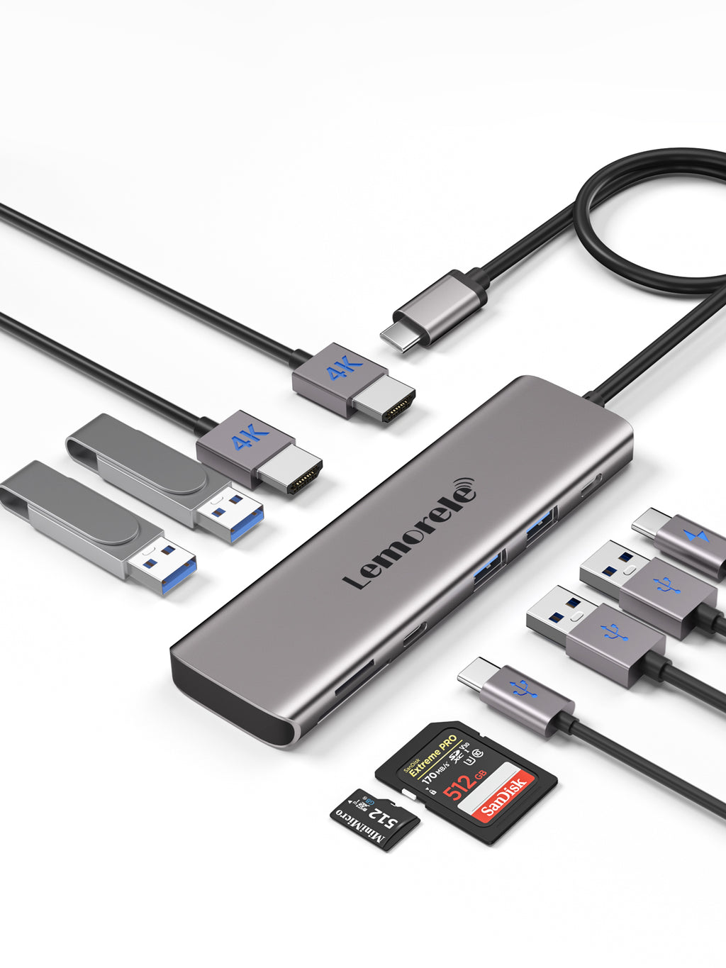 Lemorele USB C Hub for MacBook Pro/Air M1 M2 2022 2021 2020 2019 2018 13  15 16, 7 in 2 Multiport Adapter Hub Mac Dongle w/4K HDMI, 3 USB 3.0,  SD/TF