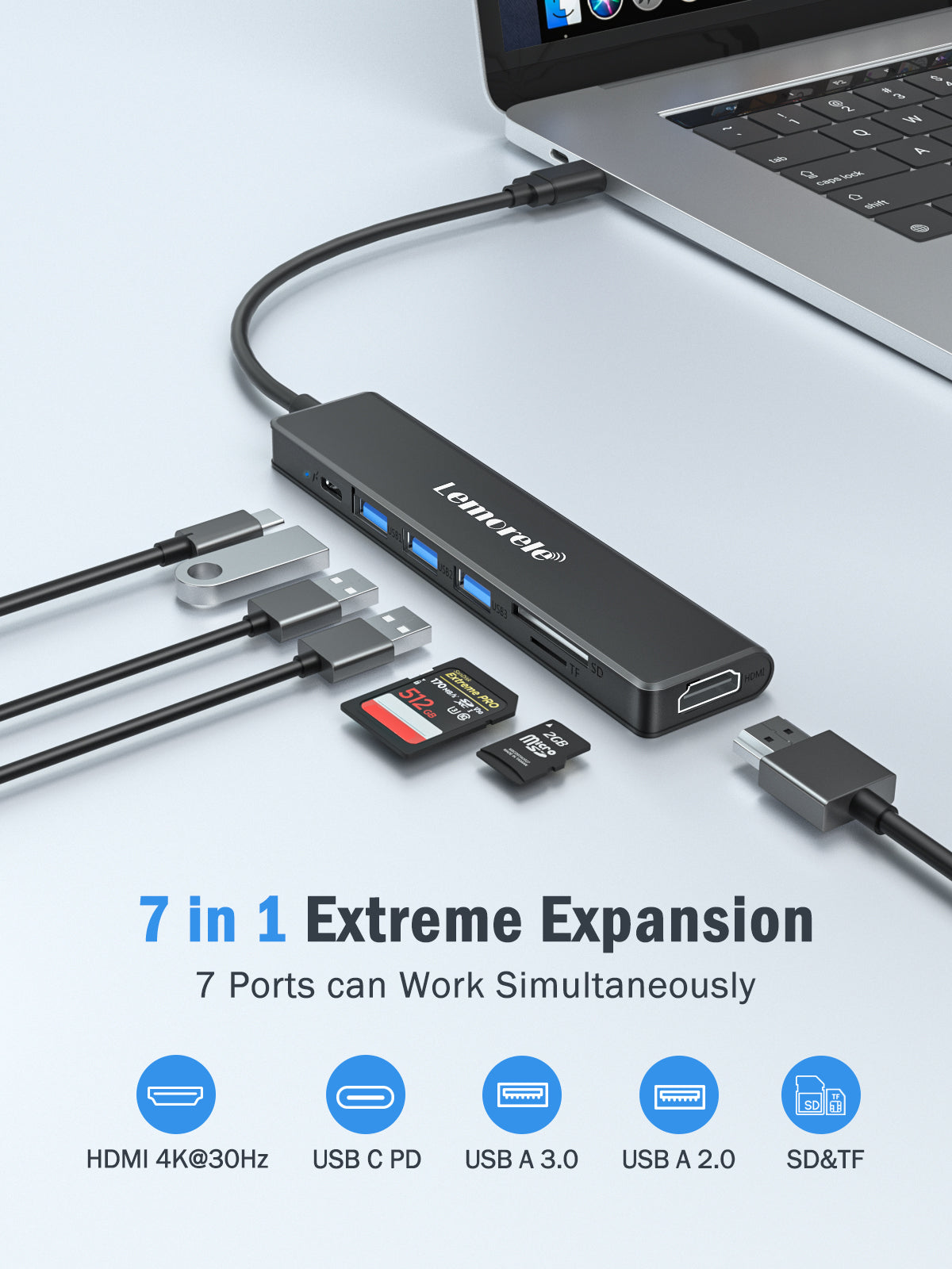 Hub USB C Lemorele 7 in 1【#TC70】